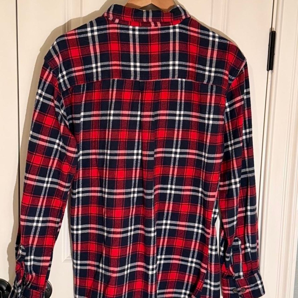 Woolrich red, navy, and white plaid flannel shirt - men's L - Picture 2 of 6